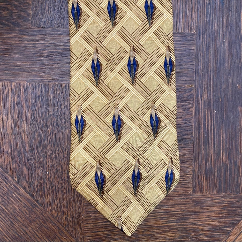 Graham & Lockwood Gold and Blue Patterned Men’s Tie Silk London England